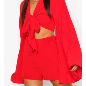 Flare Sleeve Top & Frill Hem shorts two piece